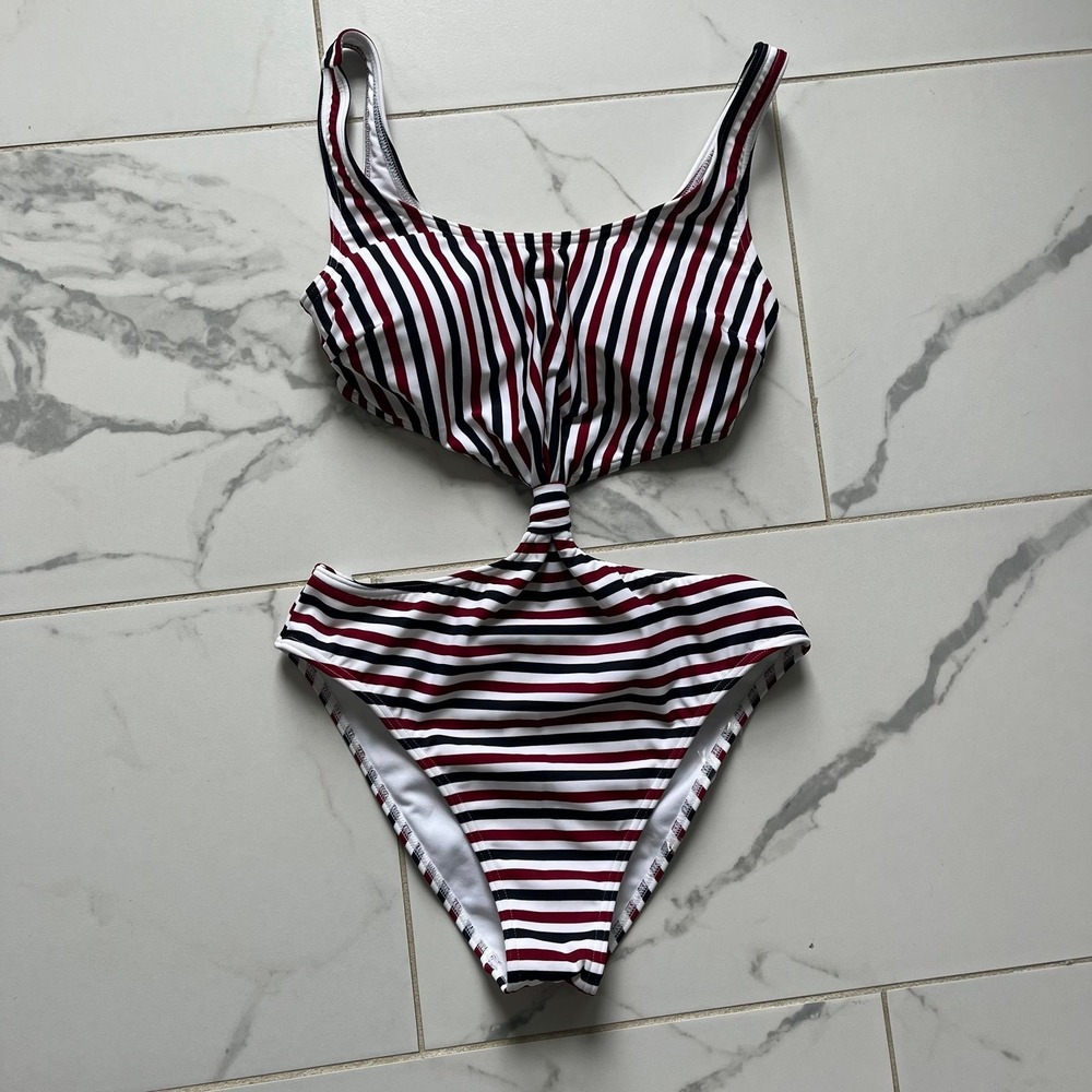 NWT Abercrombie & Fitch striped red white blue knotted one piece size small